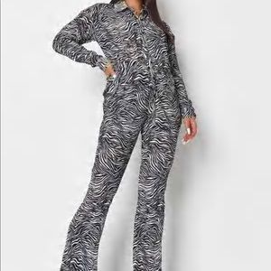black co ord zebra print plisse oversized shirt and pants